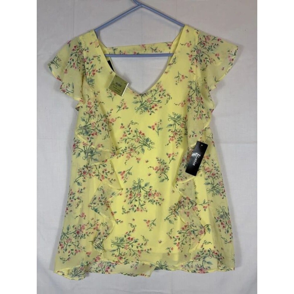 B Wear Woven Lined Sleeveless Ruffled Blouse Light Yellow Floral Women’s XL